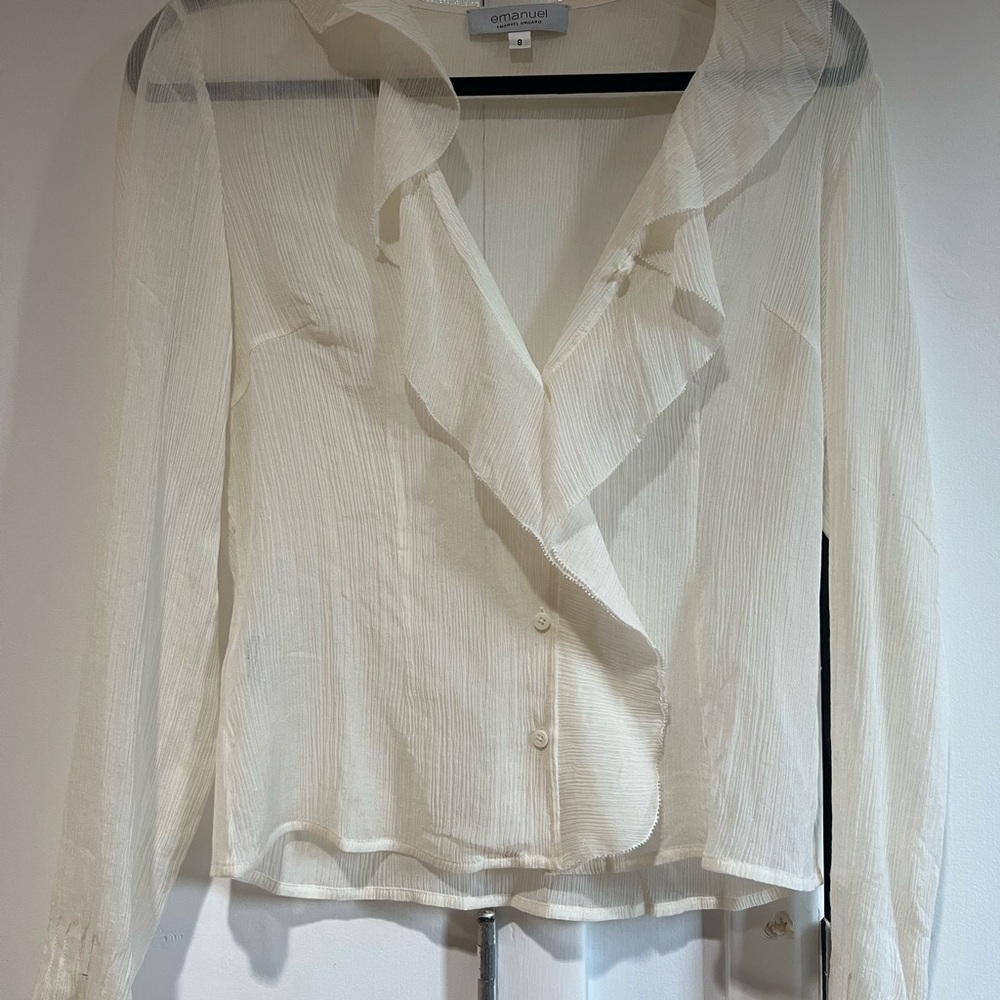 Cream Ruffled Blouse by Emanuel Ungaro